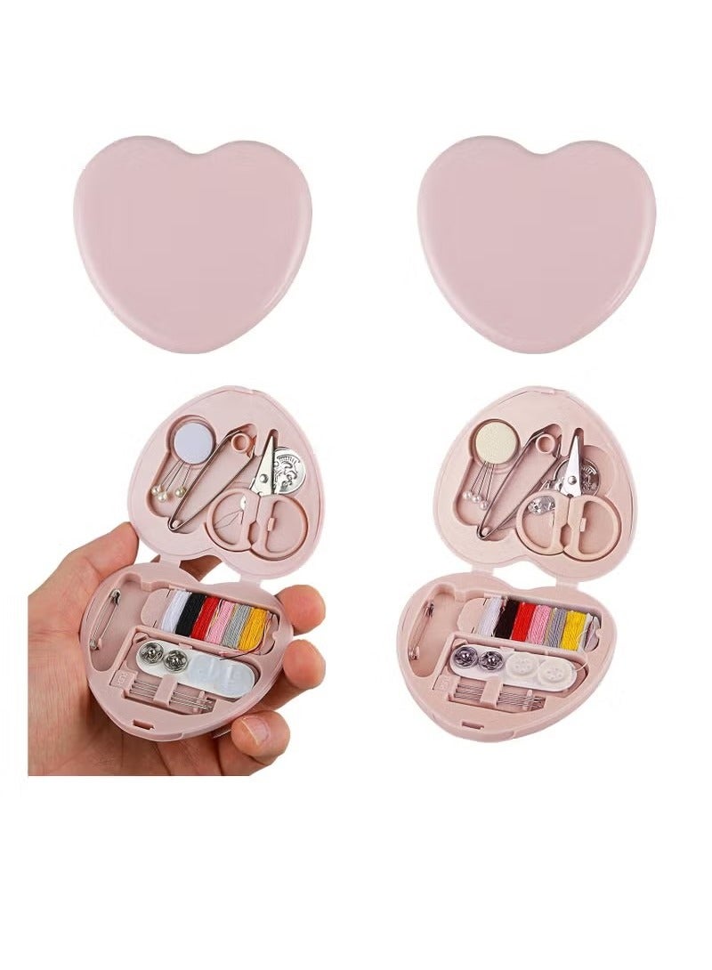 Beauenty Sewing Kit, 2pcs Mini Sewing Kit for Travel Essentials Portable DIY Emergency Sewing Repair Supplies Heart Shaped Sewing Storage Case with Needles ons Wire Pins Thread Scissors - Image 1
