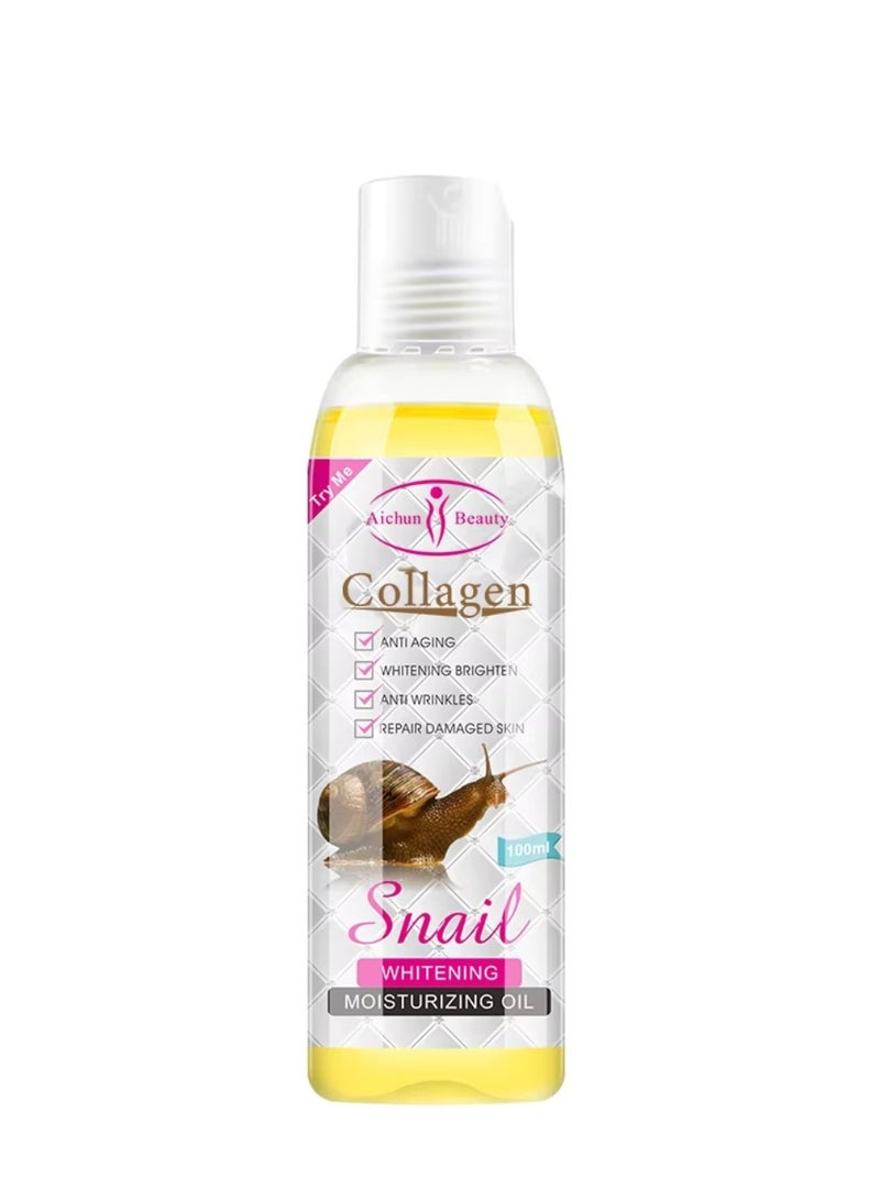 Aichun beauty 100ml Collagen Snail Whitening Moisturizing Oil Beauty Collagen Snail Body Oil Brightening Body Oil Massage Lightening Whitening Anti Aging Collagen Oil for Skin Anti wrinkles Body Oil Collagen Snail Oil - Image 1