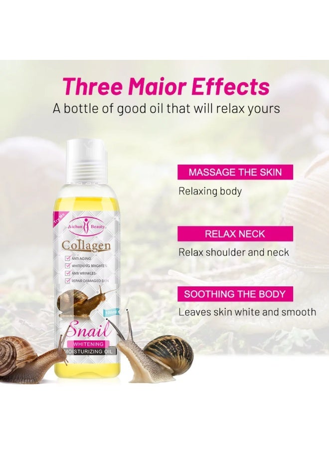 Aichun beauty 100ml Collagen Snail Whitening Moisturizing Oil Beauty Collagen Snail Body Oil Brightening Body Oil Massage Lightening Whitening Anti Aging Collagen Oil for Skin Anti wrinkles Body Oil Collagen Snail Oil - Image 2