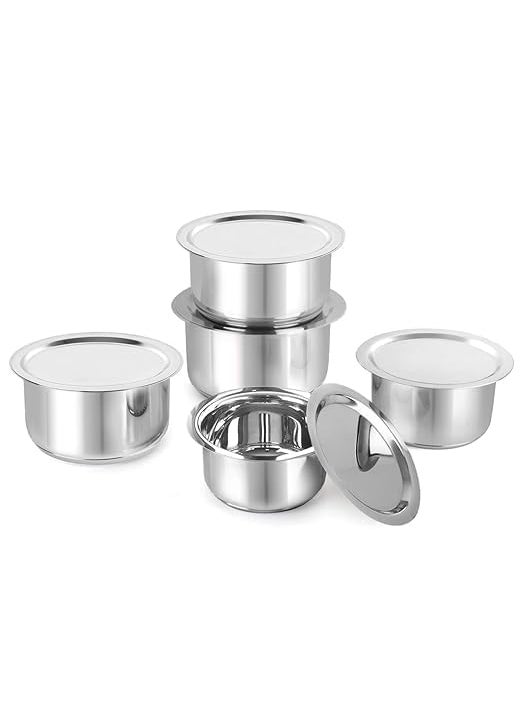VOMI VOMI Stainless Steel Tope with Lid Induction Bottom Set of 5 Capacity 11L 14L 19L 25L 31L Silver Medium SS_TOPE_SS_LID_SET5  - Image 1