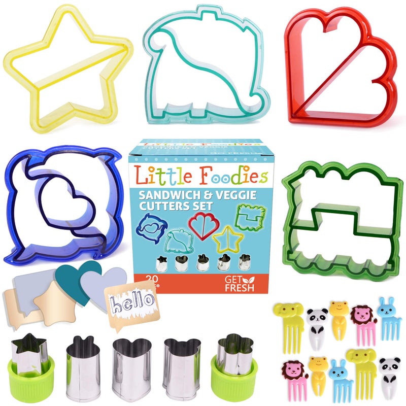 Get Fresh Sandwich Cutters for Kids  20-Piece Set  5 Kid Sandwich Cutters Shapes  5 Vegetable Cutters Shapes  10 Bento Deco - Image 1