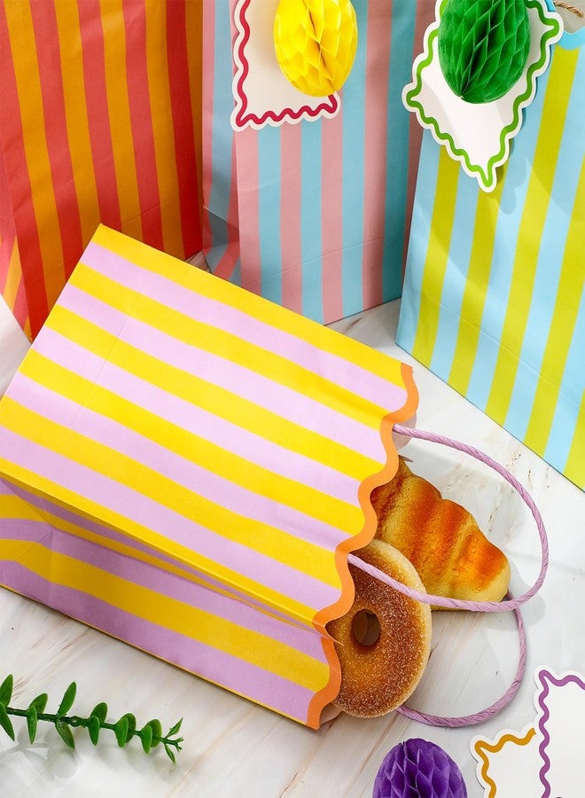 FYSUIMU Colorful Paper Gift Bag with Honeycomb Ball and Tag Stripe Scalloped Treat Bags Candy Goodie Bags for Summer Birthday Party Favors Supplies, 16 Set - Image 5