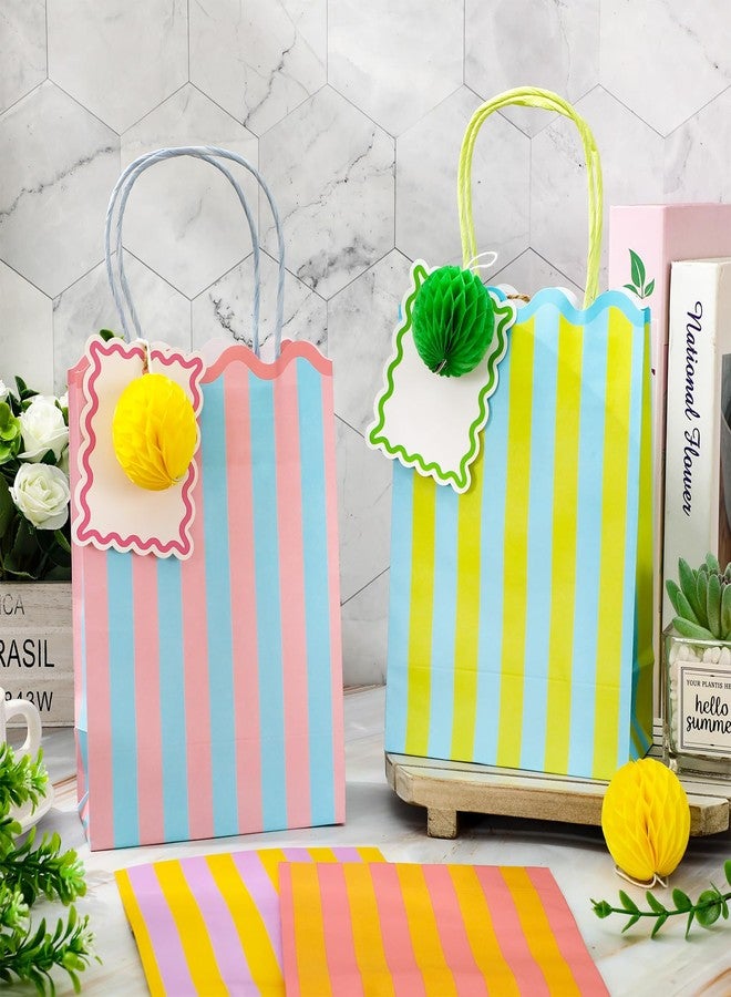 FYSUIMU Colorful Paper Gift Bag with Honeycomb Ball and Tag Stripe Scalloped Treat Bags Candy Goodie Bags for Summer Birthday Party Favors Supplies, 16 Set - Image 4