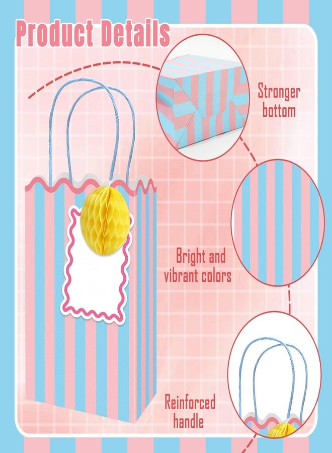 FYSUIMU Colorful Paper Gift Bag with Honeycomb Ball and Tag Stripe Scalloped Treat Bags Candy Goodie Bags for Summer Birthday Party Favors Supplies, 16 Set - Image 3