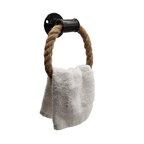 ROXLLGJC Nautical Towel Ring,Industrial Pipe Rope Towel Ring Wall Mounted Rustic Hand Towel Holder Bathroom Decor - Image 1