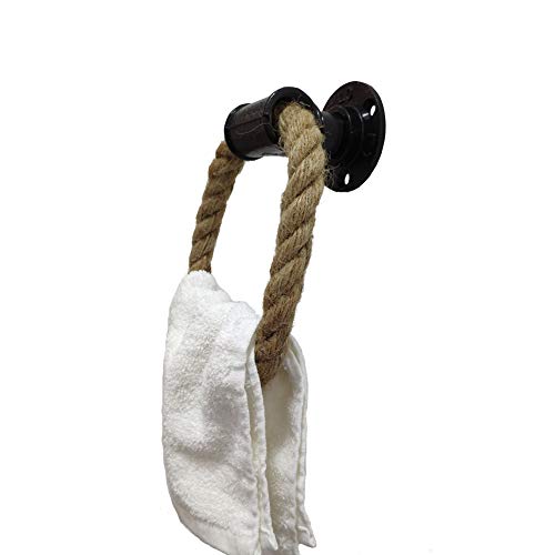 ROXLLGJC Nautical Towel Ring,Industrial Pipe Rope Towel Ring Wall Mounted Rustic Hand Towel Holder Bathroom Decor - Image 2