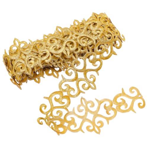 NBEADS About 5.2 Yards Gold Embroidery Polyester Ribbons, 3" Wide Adhesive Cloud Lace Trim Iron on Metallic Flower Lace for Sewing Costumes Gowns Home Decor Garment Accessories - Image 1