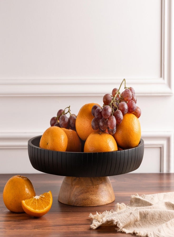 LAVAUK Mango Wood fruit bowl, Decorative black bowl with natural finish pedestal | 12" dia | Dual tone look | Use as Centerpiece for kitchen counter or dining table (Black) - Image 3