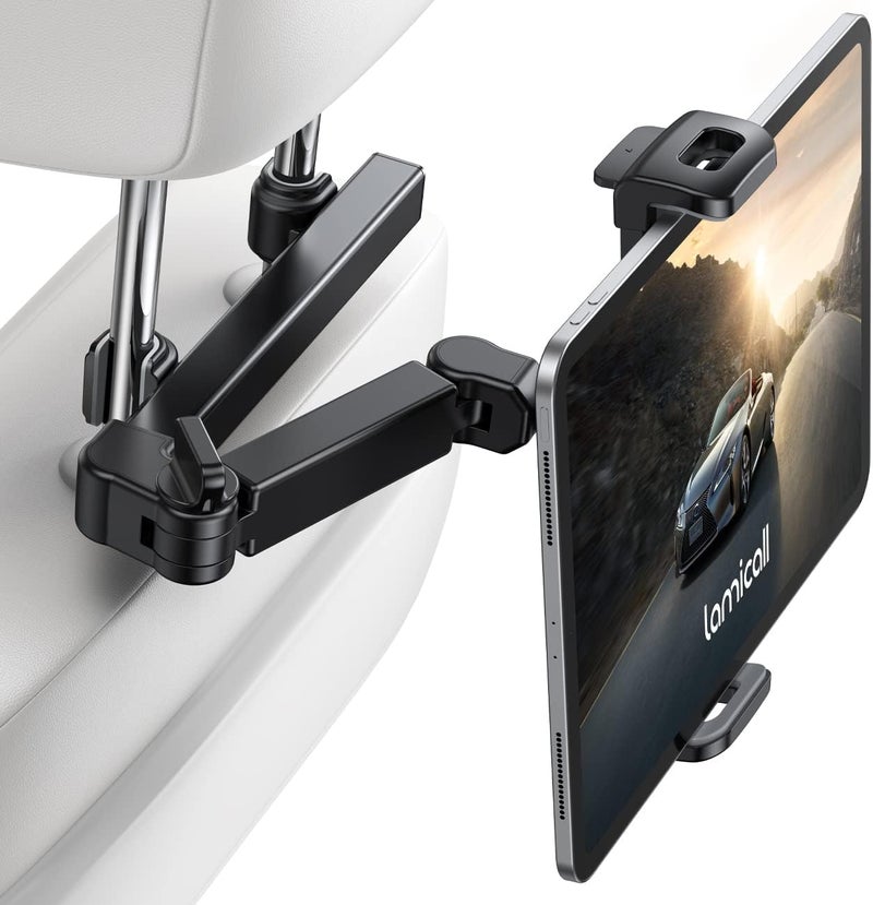 Tablet Holder Car - [Extension Arm] Adjustable iPad Holder Car for Back Seat, Road Trip Essentials for Kids, for 4.7-11" Tablet Like iPad Pro, Air, Mini, Galaxy, Fire, Black