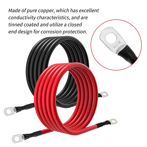 TUELETFU كابلات بطارية 6 AWG كابل طاقة عاكس بطارية 6 قياس مع لقم نحاسية مغطاة بالقصدير بحجم 5/16 بوصة في كلا الطرفين للسولار والبحرية والقوارب وRV والسيارات والدراجات النارية 2 قطع (5 أقدام) - Image 3