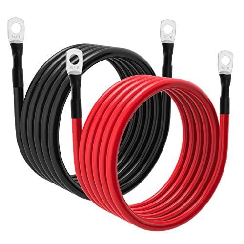 TUELETFU كابلات بطارية 6 AWG كابل طاقة عاكس بطارية 6 قياس مع لقم نحاسية مغطاة بالقصدير بحجم 5/16 بوصة في كلا الطرفين للسولار والبحرية والقوارب وRV والسيارات والدراجات النارية 2 قطع (5 أقدام) - Image 1