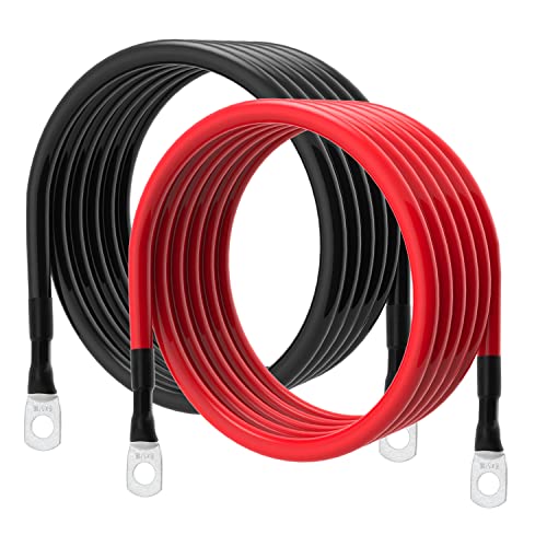 TUELETFU كابلات بطارية 6 AWG كابل طاقة عاكس بطارية 6 قياس مع لقم نحاسية مغطاة بالقصدير بحجم 5/16 بوصة في كلا الطرفين للسولار والبحرية والقوارب وRV والسيارات والدراجات النارية 2 قطع (5 أقدام) - Image 5