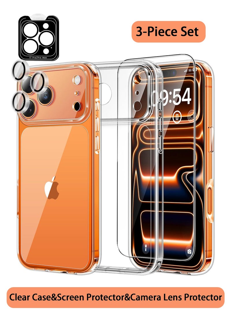 أوليسون 3 في 1 لآي فون 17 برو ماكس حالة واضحة, حماية الكاميرا الكاملة, مع حامي الشاشة وحماية عدسة الكاميرا, حماية العسكرية-الصف, فائقة واضحة, غطاء آي فون مقاوم للصدمات, غطاء حالة رقيقة لـ 17 برو ماكس 6.9 بوصة - واضحة - Image 1