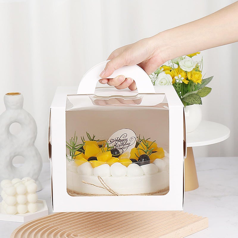 White Large Window Cake Boxes 4 Inch Dessert Storage Containers 4pcs Handheld Party Baking Packaging - Image 5