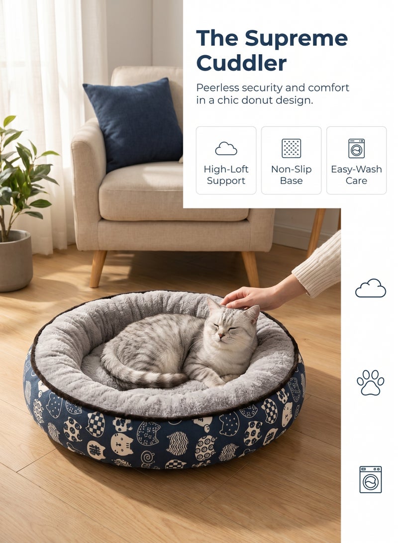 ZERIFAM Fluffy Donut Cat Bed,Soft and Calming Cat Beds, Double-Sided Cat Bed, Fluffy Round Nest for Cats or Dog,Indoor Portable Pet Supplies - Image 1