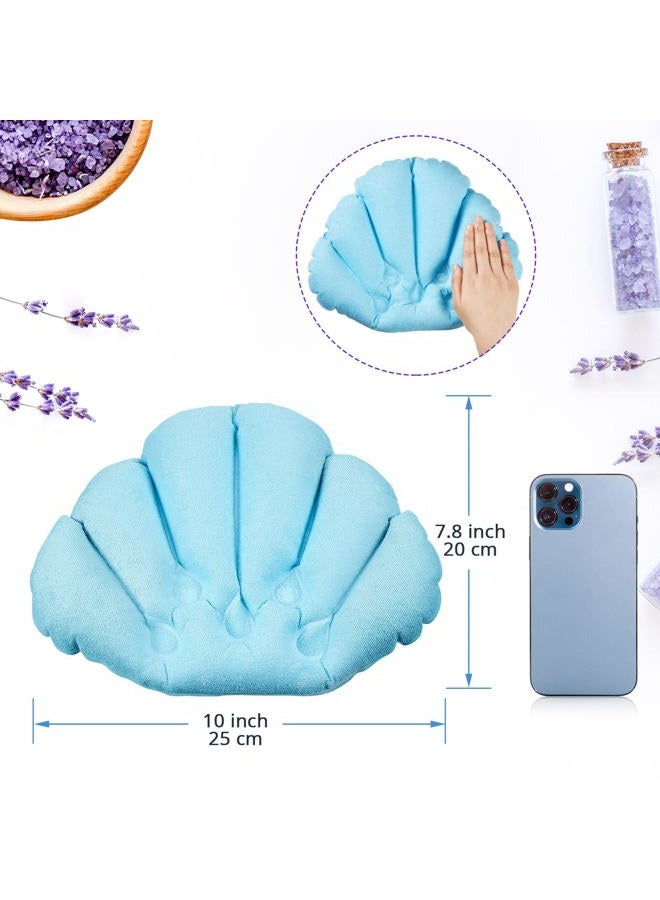 Jetec 3 Pieces Inflatable Bath Pillow with Suction Cups, Terry Cloth Covered Bath Pillow Shell Shape Bathtub Spa Pillow Comfortable Soft Bath Cushion, Neck Support for Bathtub, Hot Tub (Pink, Blue, White) - Image 2