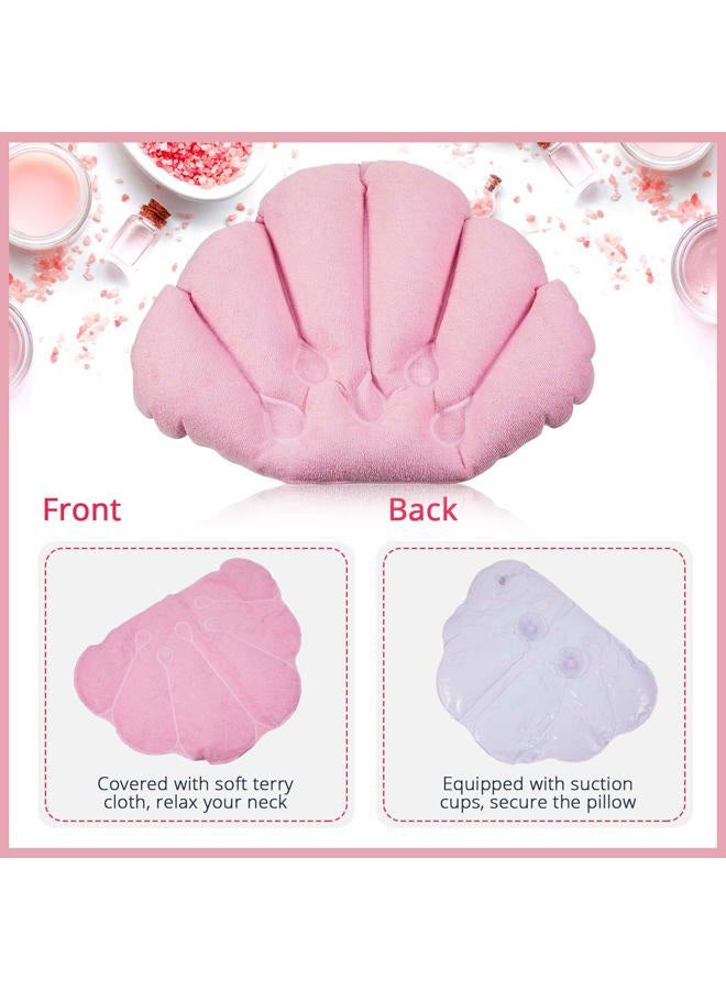Jetec 3 Pieces Inflatable Bath Pillow with Suction Cups, Terry Cloth Covered Bath Pillow Shell Shape Bathtub Spa Pillow Comfortable Soft Bath Cushion, Neck Support for Bathtub, Hot Tub (Pink, Blue, White) - Image 3