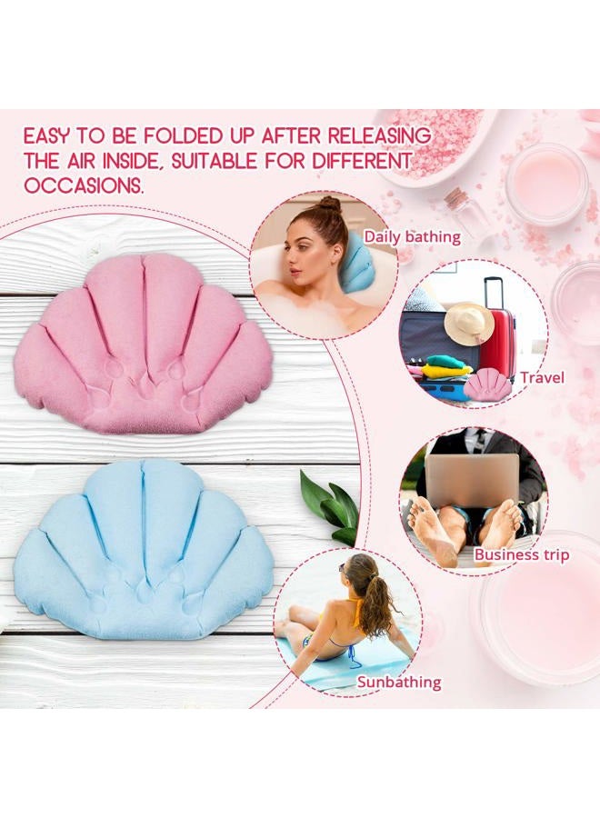 Jetec 3 Pieces Inflatable Bath Pillow with Suction Cups, Terry Cloth Covered Bath Pillow Shell Shape Bathtub Spa Pillow Comfortable Soft Bath Cushion, Neck Support for Bathtub, Hot Tub (Pink, Blue, White) - Image 4