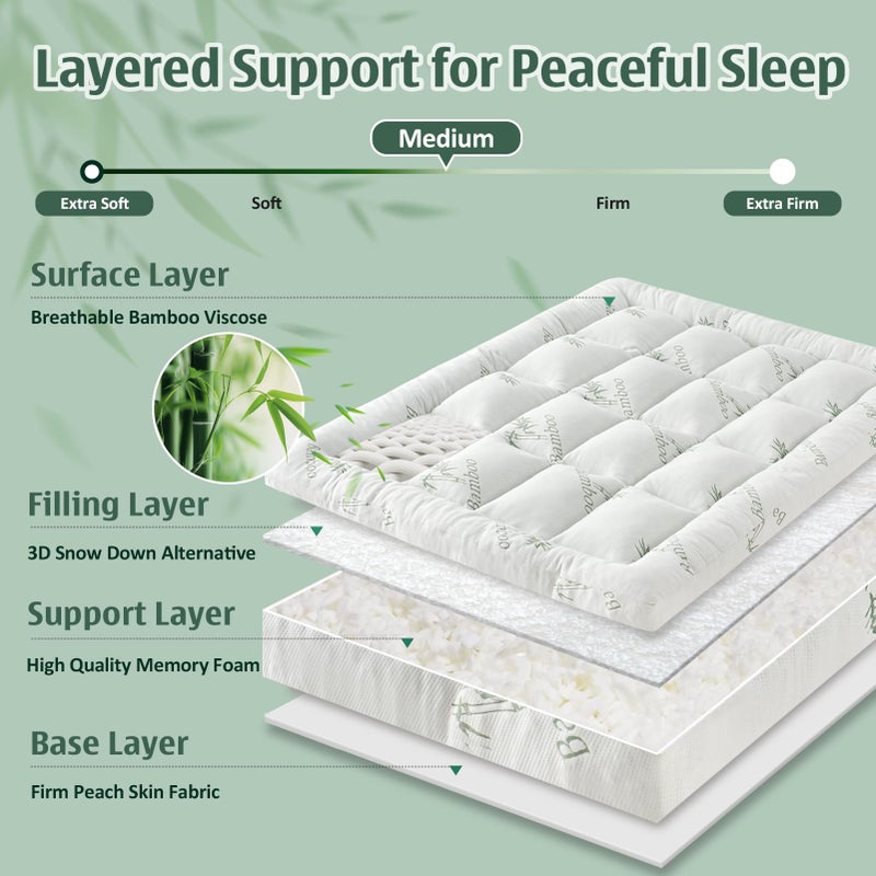 DOWNCOOL 3 Inch King Mattress Topper â€“ Cooling Memory Foam Mattress Topper for Back Pain Relief, Breathable Bamboo Viscose Air Layer, 1600 GSM Fill, Deep Pocket Fits 8â€“21 Inch - Image 3