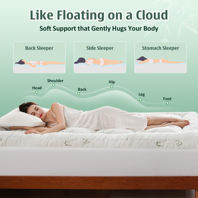 DOWNCOOL 3 Inch King Mattress Topper â€“ Cooling Memory Foam Mattress Topper for Back Pain Relief, Breathable Bamboo Viscose Air Layer, 1600 GSM Fill, Deep Pocket Fits 8â€“21 Inch - Image 4