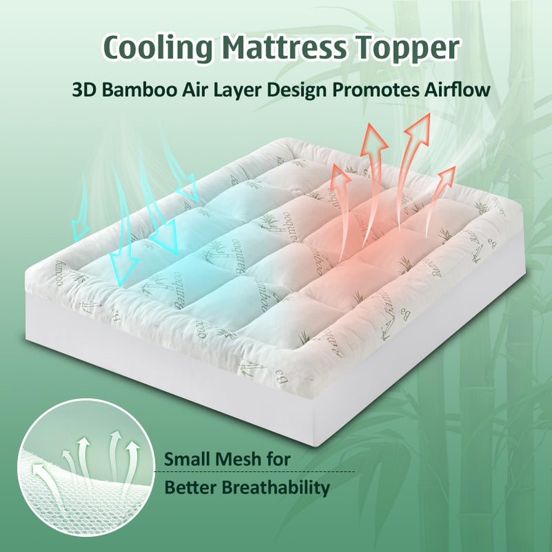 DOWNCOOL 3 Inch King Mattress Topper â€“ Cooling Memory Foam Mattress Topper for Back Pain Relief, Breathable Bamboo Viscose Air Layer, 1600 GSM Fill, Deep Pocket Fits 8â€“21 Inch - Image 5