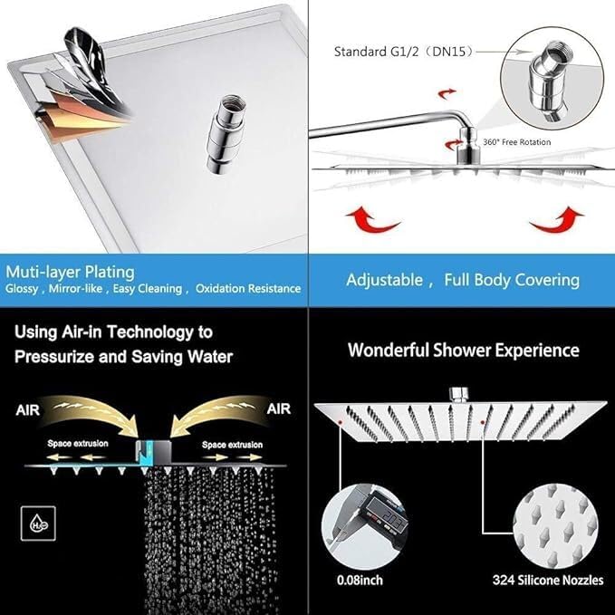 Clinton (4x4 inch) Stainless Steel Ultra Slim Rain Shower Head with 9 inch Arm Shower Head MAP_C_4INCH SHOWER, 9INCH ARM  - Image 4