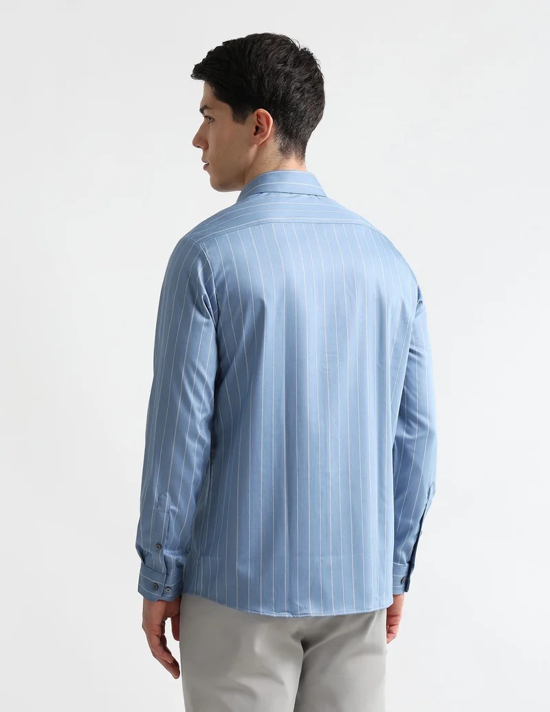 Arrow Blue Vertical Striped Manhattan Slim Fit Shirt for Men | Best Price UAE