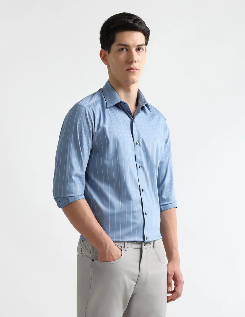 Arrow Blue Vertical Striped Manhattan Slim Fit Shirt for Men | Best Price UAE