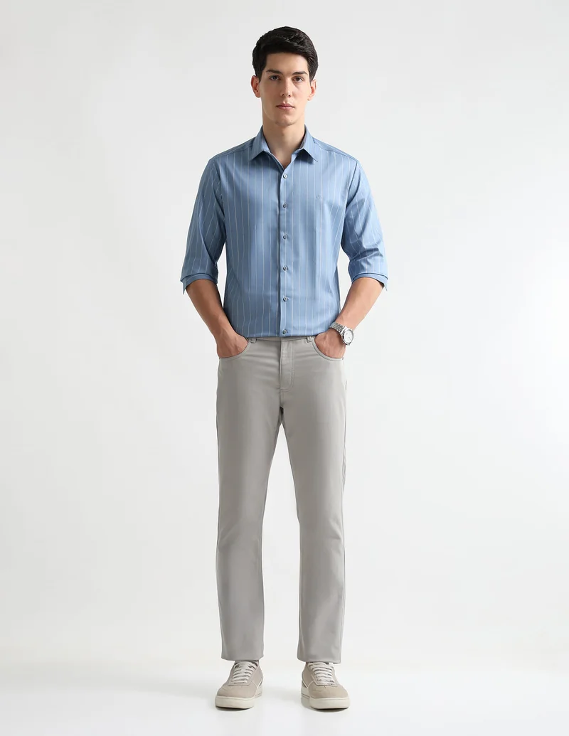 Arrow Blue Vertical Striped Manhattan Slim Fit Shirt for Men | Best Price UAE