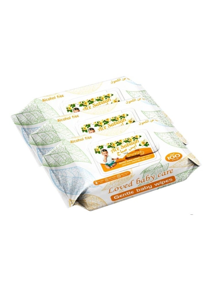 Ace Sabaah Baby Wet Wipes Mild Vanilla Scent 3 x 100 Wipes - Image 1