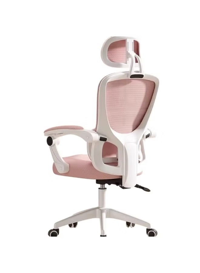 Huitich Ergonomic Reclining Office Chair with 3D Lumbar Support & Headrest – Pink Mesh, White Frame - Image 1