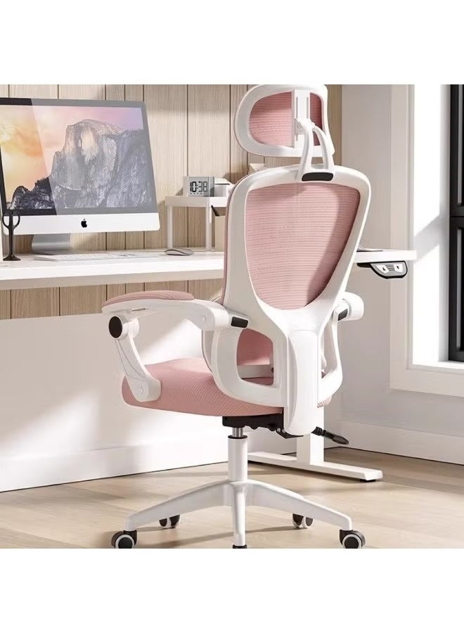 Huitich Ergonomic Reclining Office Chair with 3D Lumbar Support & Headrest – Pink Mesh, White Frame - Image 2