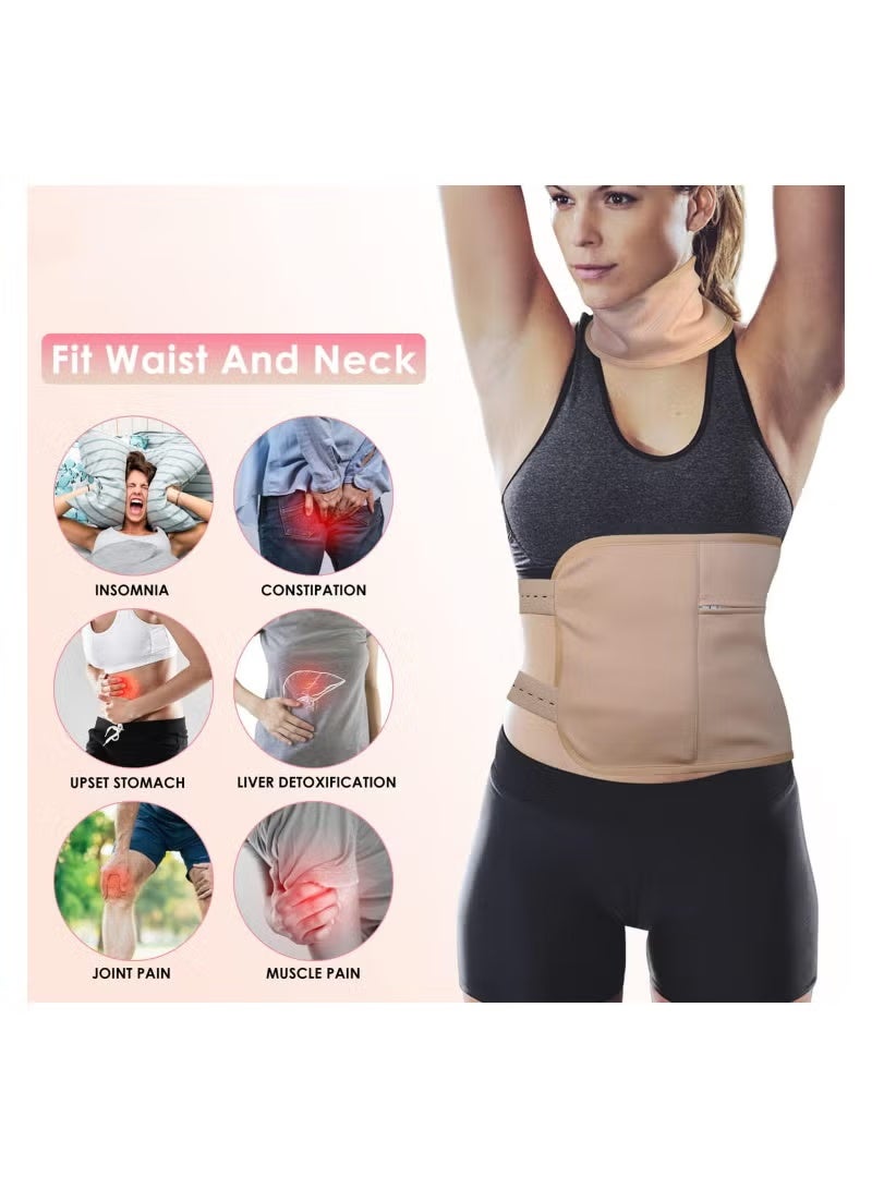 Castor oil pack, reusable organic castor oil pack for liver detox, insomnia, constipation and inflammation, adjustable elastic band bamboo cotton machine washable oil leak proof (khaki) - Image 2