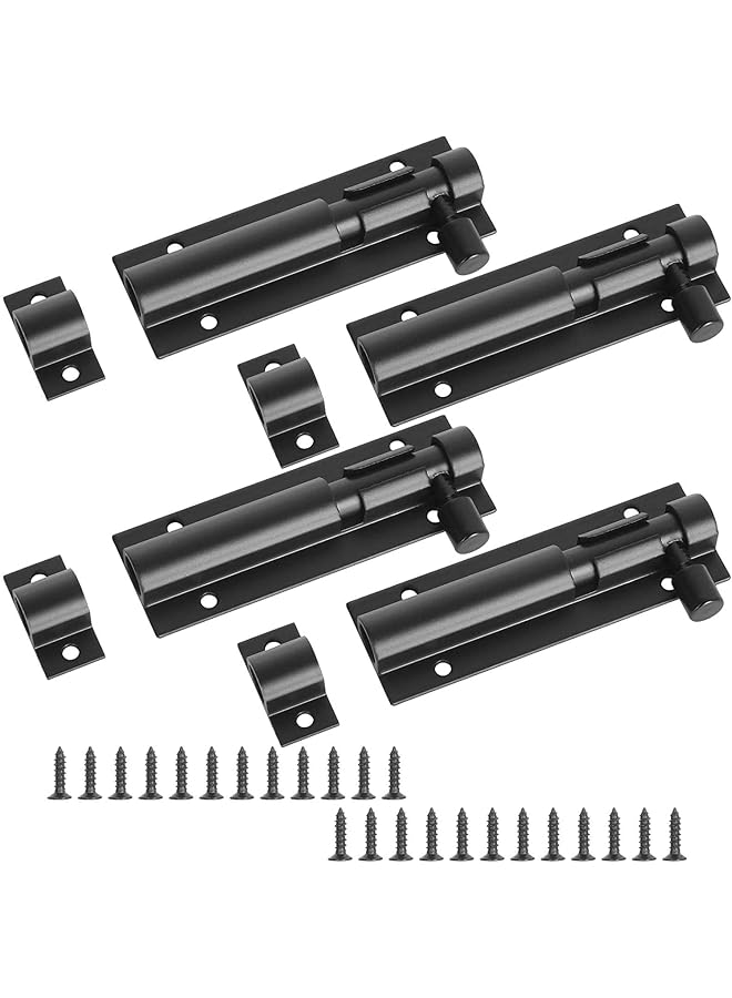 promass 4 Pack Slide Bolt Latch Lock 4 Inch Heavy Duty Barrel Bolt Lock Thickened Aluminum Alloy Security Door Latch Lock with Mounting Screws for Home Yard Garden Kennels Bar (Black) - Image 1