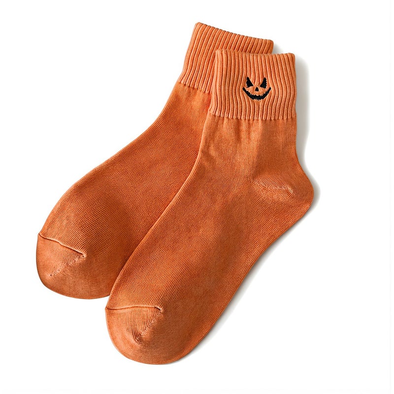 Halloween Cotton Socks Thick Mid Crew Pumpkin Embroidered Unisex Warm Soft - Image 2