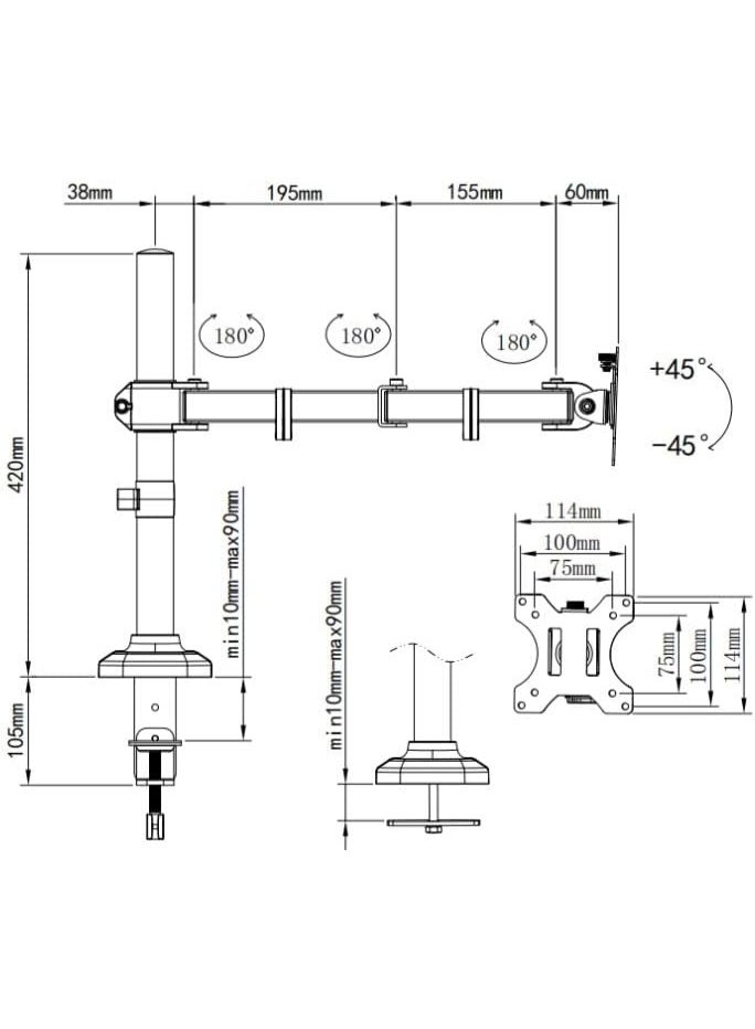 إيونتو ذراع تثبيت شاشة واحدة على المكتب - حامل شاشة قابل للتعديل بالكامل لشاشات LCD و LED حتى 27 بوصة، حامل مكتبي موفر للمساحة - Image 3