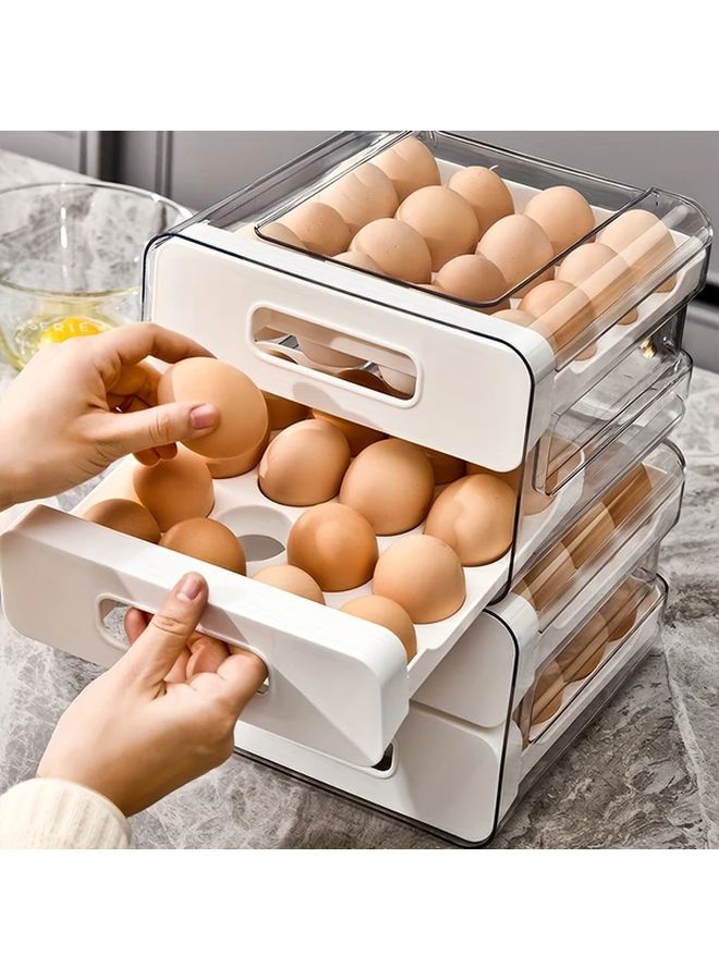 32 Slot White Egg Storage Drawer Double Layer PET Plastic Freshness Preserving Holder - Image 1