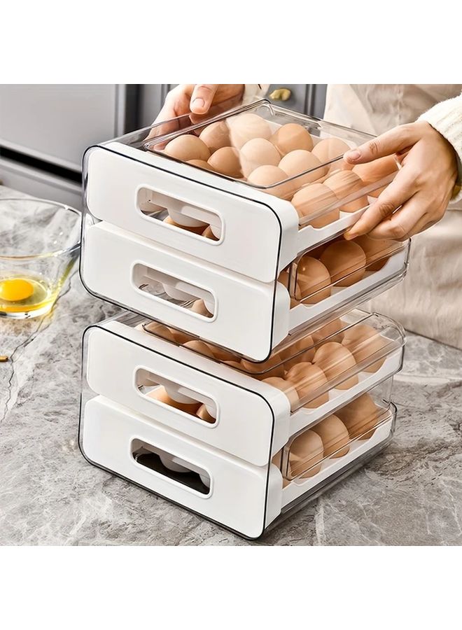 32 Slot White Egg Storage Drawer Double Layer PET Plastic Freshness Preserving Holder - Image 5