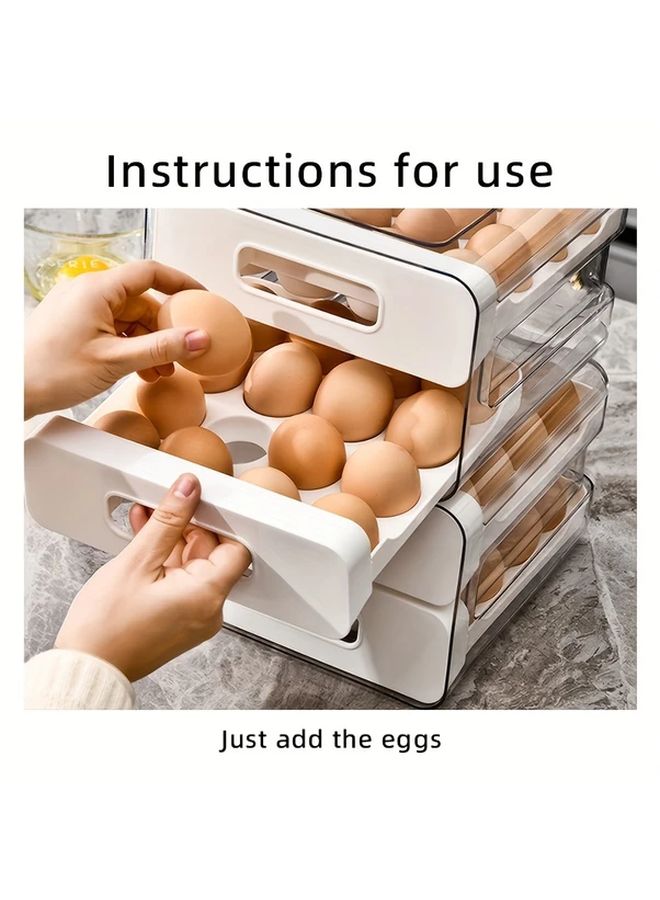 32 Slot White Egg Storage Drawer Double Layer PET Plastic Freshness Preserving Holder - Image 2