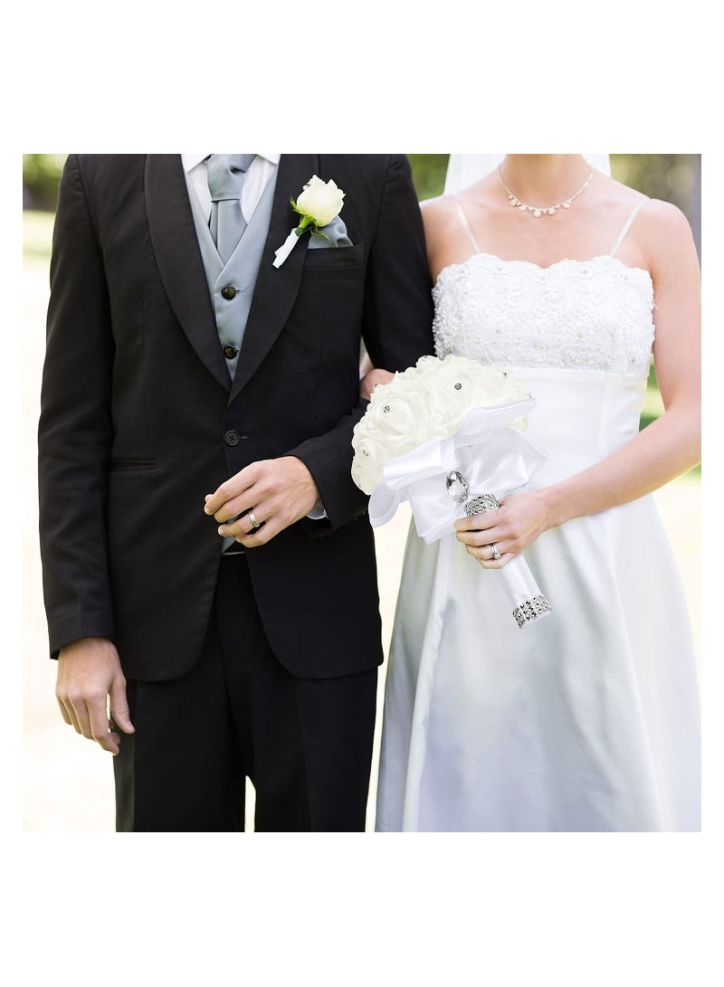 SYOSI Bridesmaid Bouquets for Wedding, Silk Bride Bridesmaid Hand Holding Flower Bouquet for Wedding, Artificial Flowers Bridal Bouquets with Diamond Soft Ribbons for Bride - Image 3