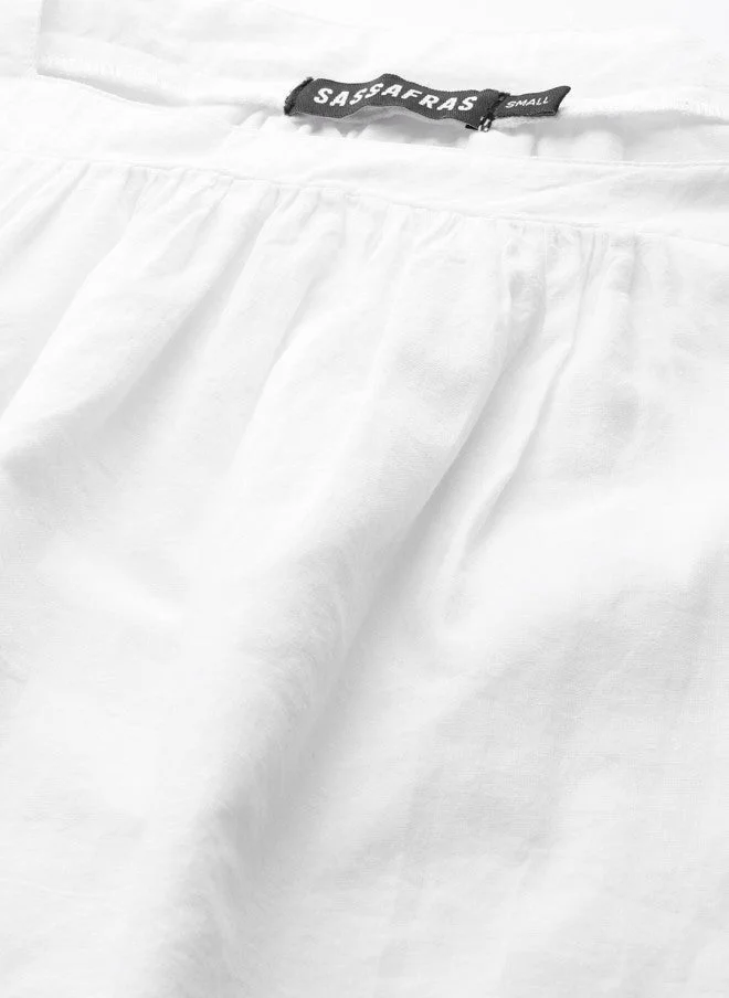 SASSAFRAS White Schiffli Embroidered Cotton Top for Women