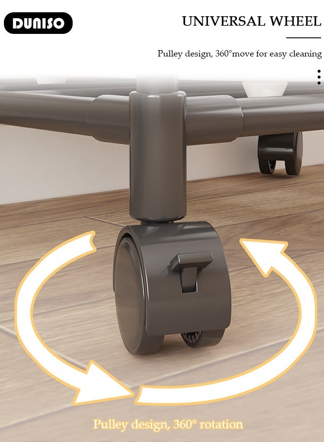 DUNISO رفوف تخزين 6 طبقات، منظم رف المطبخ المستقر، رف تخزين معدني مع عجلات متحركة ومسند ذراع، رف قائم قابل للإزالة مع 4 خطافات، رف متعدد الاستخدامات، وحدة رفوف لغرفة الغسيل، غرفة المعيشة، المرآب، المخزن، غرفة الدراسة - Image 5