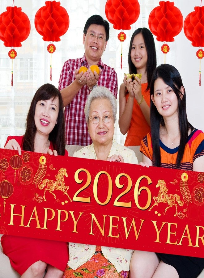 فيبيتو زينة رأس السنة الصينية FEPITO 2026، لافتة رأس السنة الصينية السعيدة، لافتة حفلة عام الحصان مع فوانيس حمراء صينية لتزيين مهرجان الربيع الصيني، لوازم حفلات رأس السنة الصينية الداخلية والخارجية - Image 4