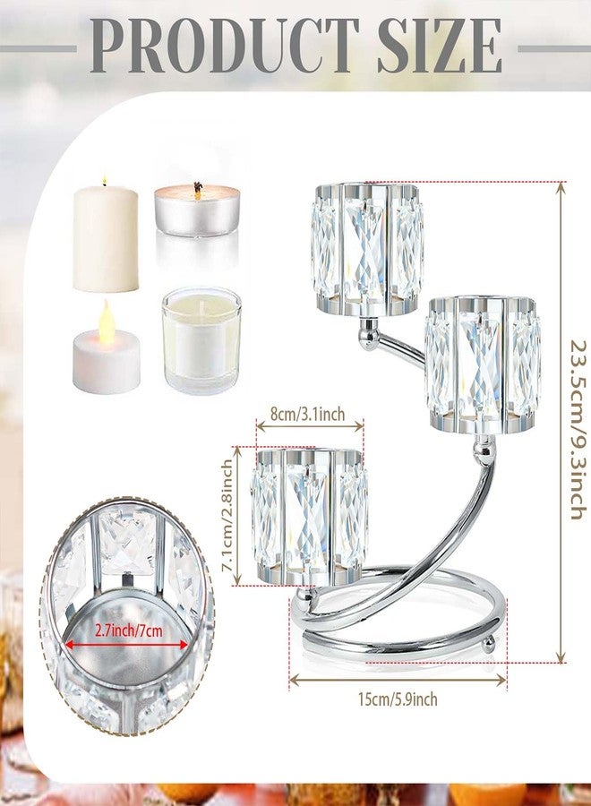 kolnlala Metal 3 Arm Crystal Candle Holder - Tea Light Centerpiece Candle Holder, Votive Holder with Sparkling Crystal Bowl, Suitable for Wedding, Table Centerpiece, Home Decor (1, 3 arm-Silver) - Image 2