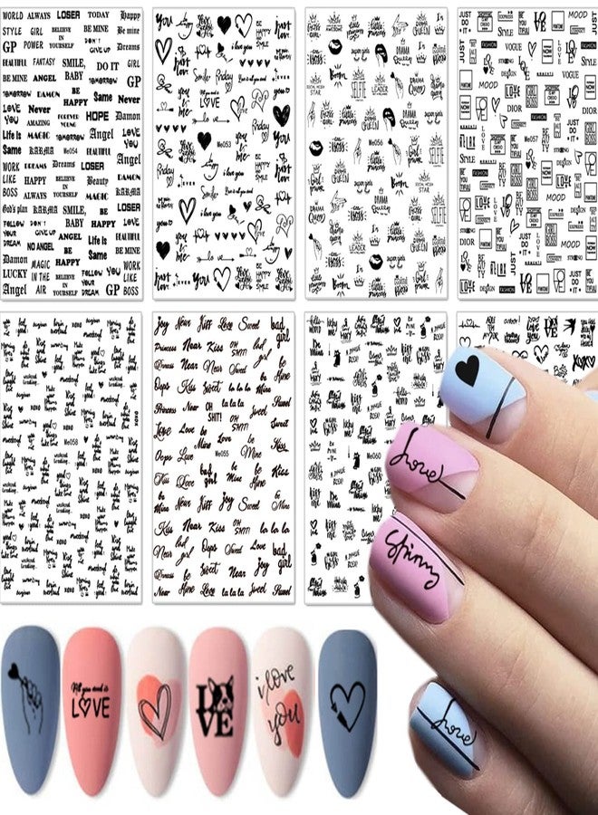 LRKNNO 8 Sheets Letter Nail Art Sticker Heart Lips Nail Decals Self-Adhesive Design Stickers Letters Alphabet Hearts Lips Nail Stickers for Women Girls Valentines Day Nail Decoration DIY Manicure Tips - Image 1