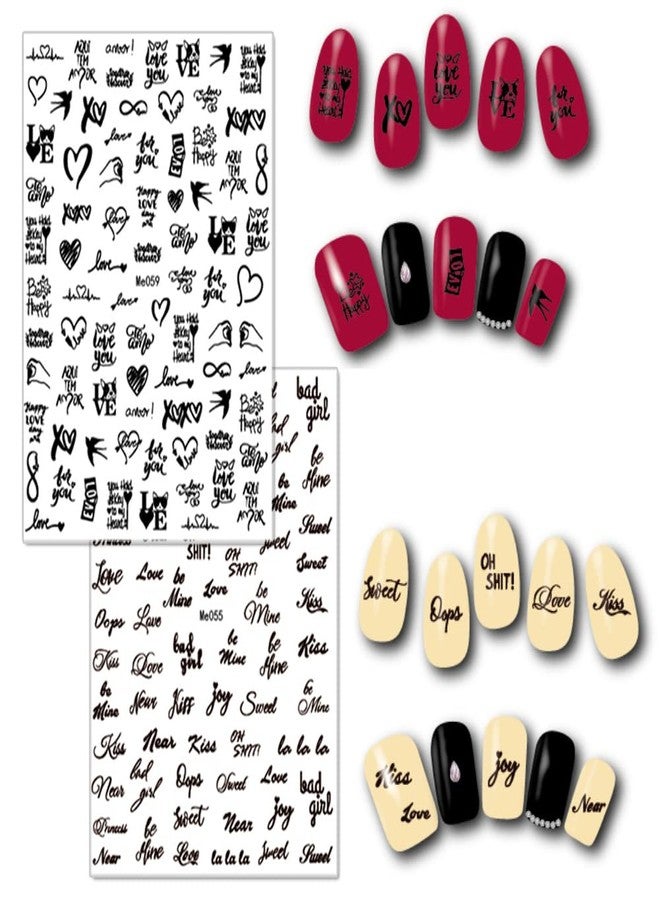LRKNNO 8 Sheets Letter Nail Art Sticker Heart Lips Nail Decals Self-Adhesive Design Stickers Letters Alphabet Hearts Lips Nail Stickers for Women Girls Valentines Day Nail Decoration DIY Manicure Tips - Image 3