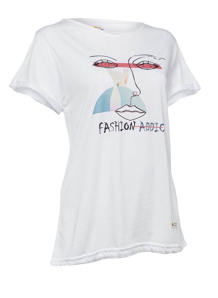 Biggdesign Faces FashionAddict Women's T-Shirt, Cotton Material, Custom Design, White T-shirt, Size S - Image 4