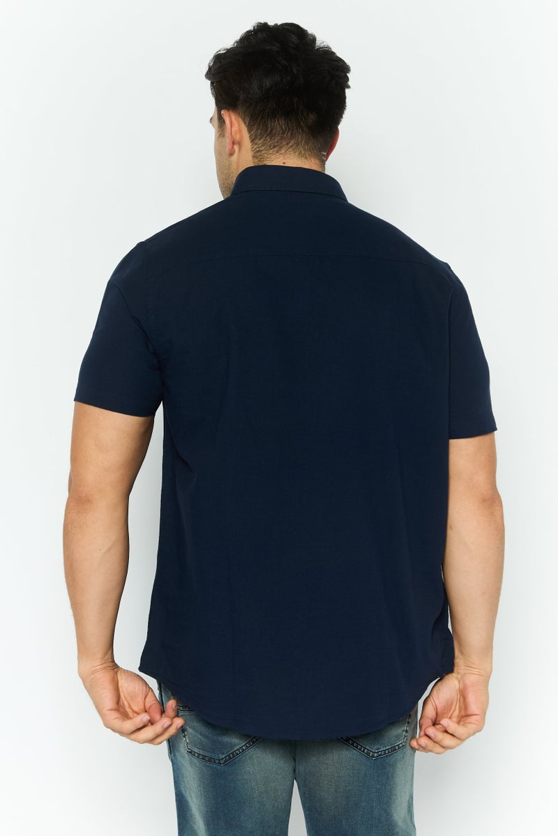 Threadbare Men Slim Fit Embroidered Short Sleeves Casual Shirt, Navy Blue - Image 4