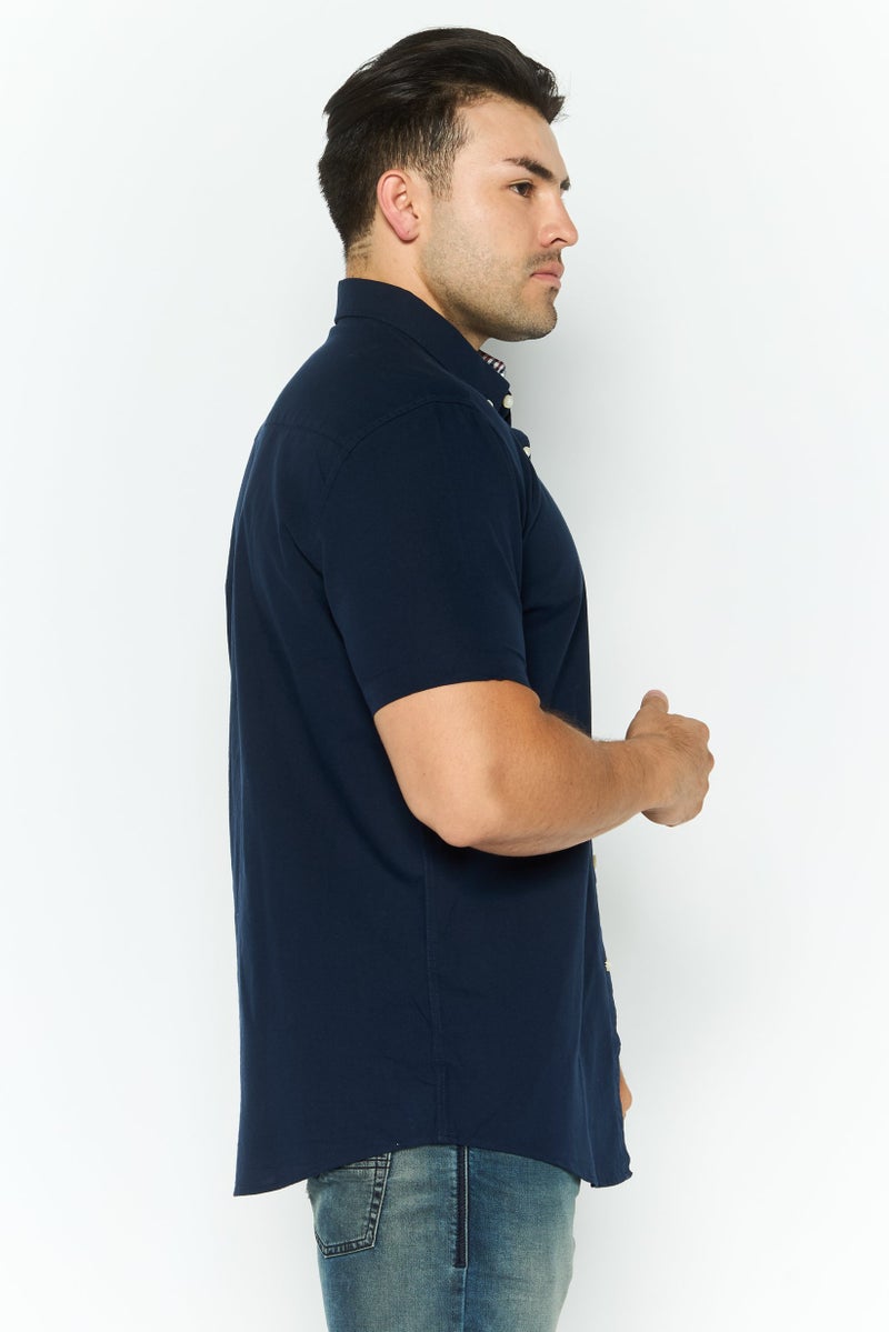 Threadbare Men Slim Fit Embroidered Short Sleeves Casual Shirt, Navy Blue - Image 3