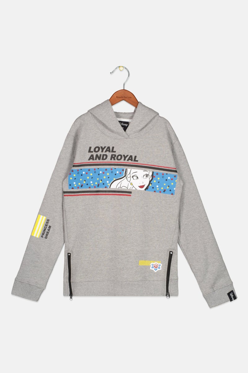 DIFUZED سويت شيرت طويل الأكمام مع غطاء رأس للبنات، رمادي - Image 1